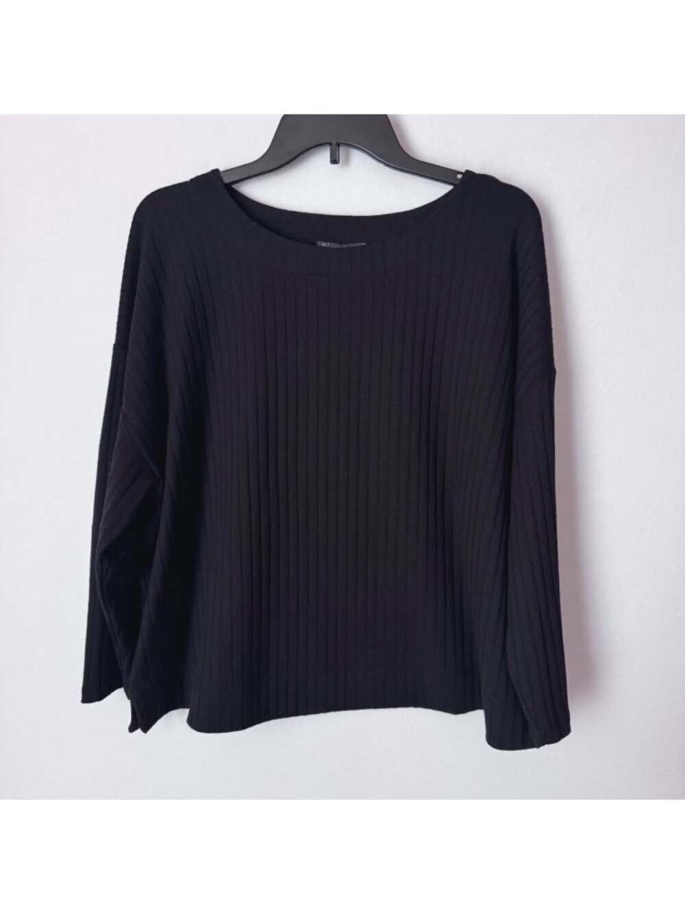 Adrianna Papell Women Black Ribbed Long Sleeve Pullover Top Size XL